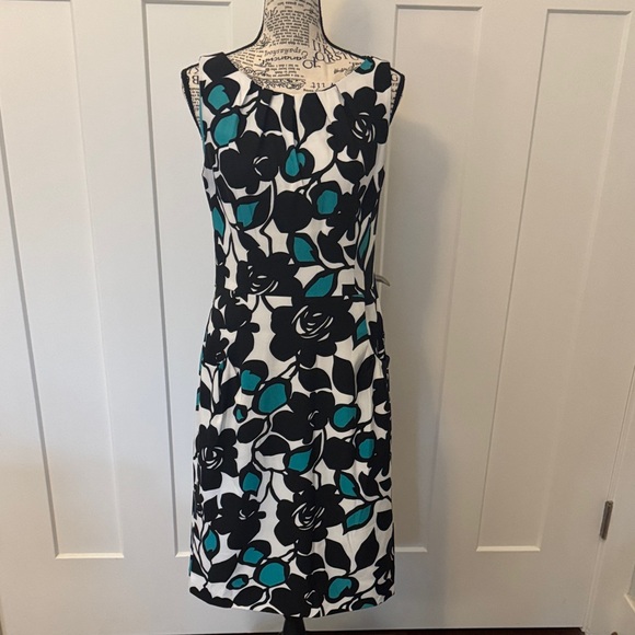 London Times Dresses & Skirts - London Times Black and Teal Floral Midi Dress with Pockets